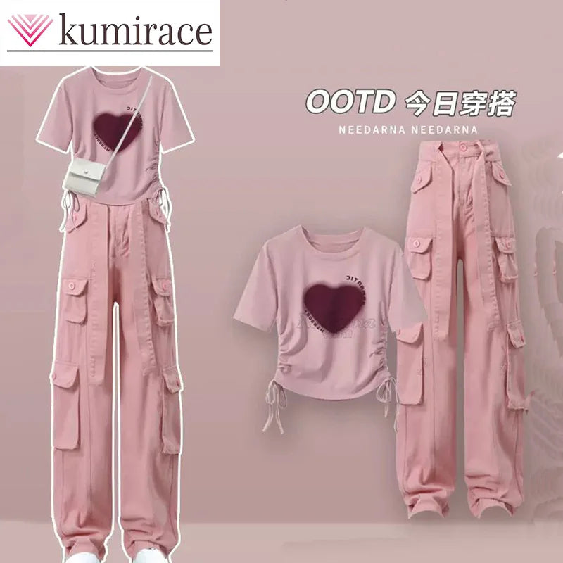 Pink Print  Pants  Set