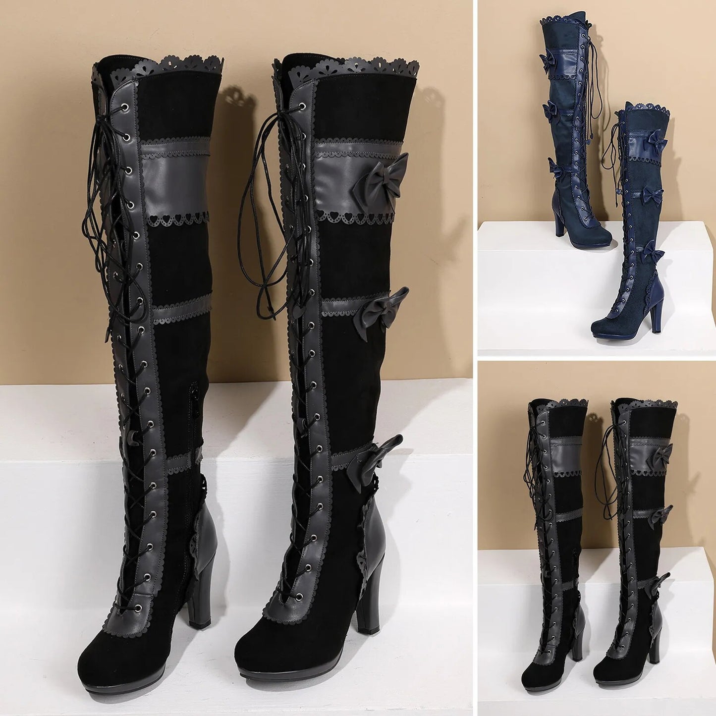 Pointed Toe lace up Thigh High boot